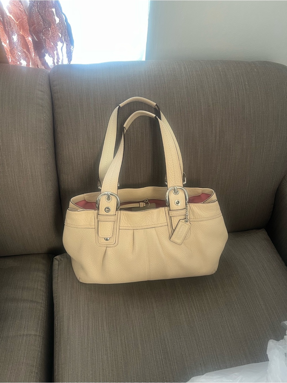 Cream Leather Tote Bag with Dual Handles coach